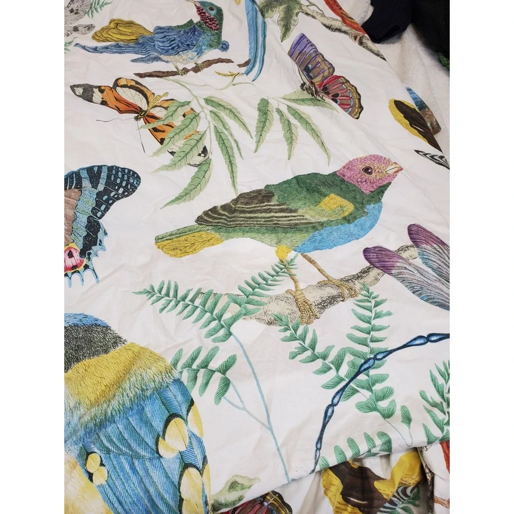 Pottery Barn Spring Fauna Bird Print Percale Full Queen Duvet 2 Regular Sham
